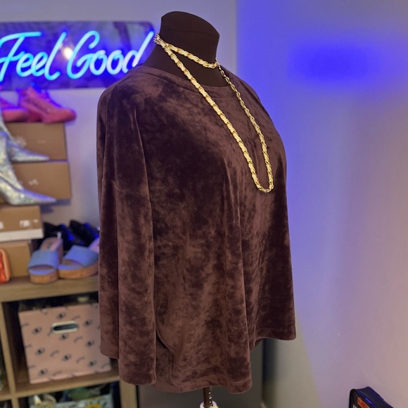 Pure Jill Oversized Deep Purple Drop Sleeve Velour Top - Picture 3 of 5